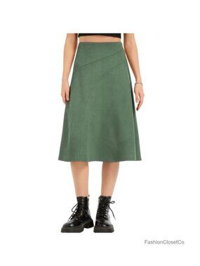 Faux Suede High Waist A-Line Midi Skirt Western Cowgirl Country Concert
